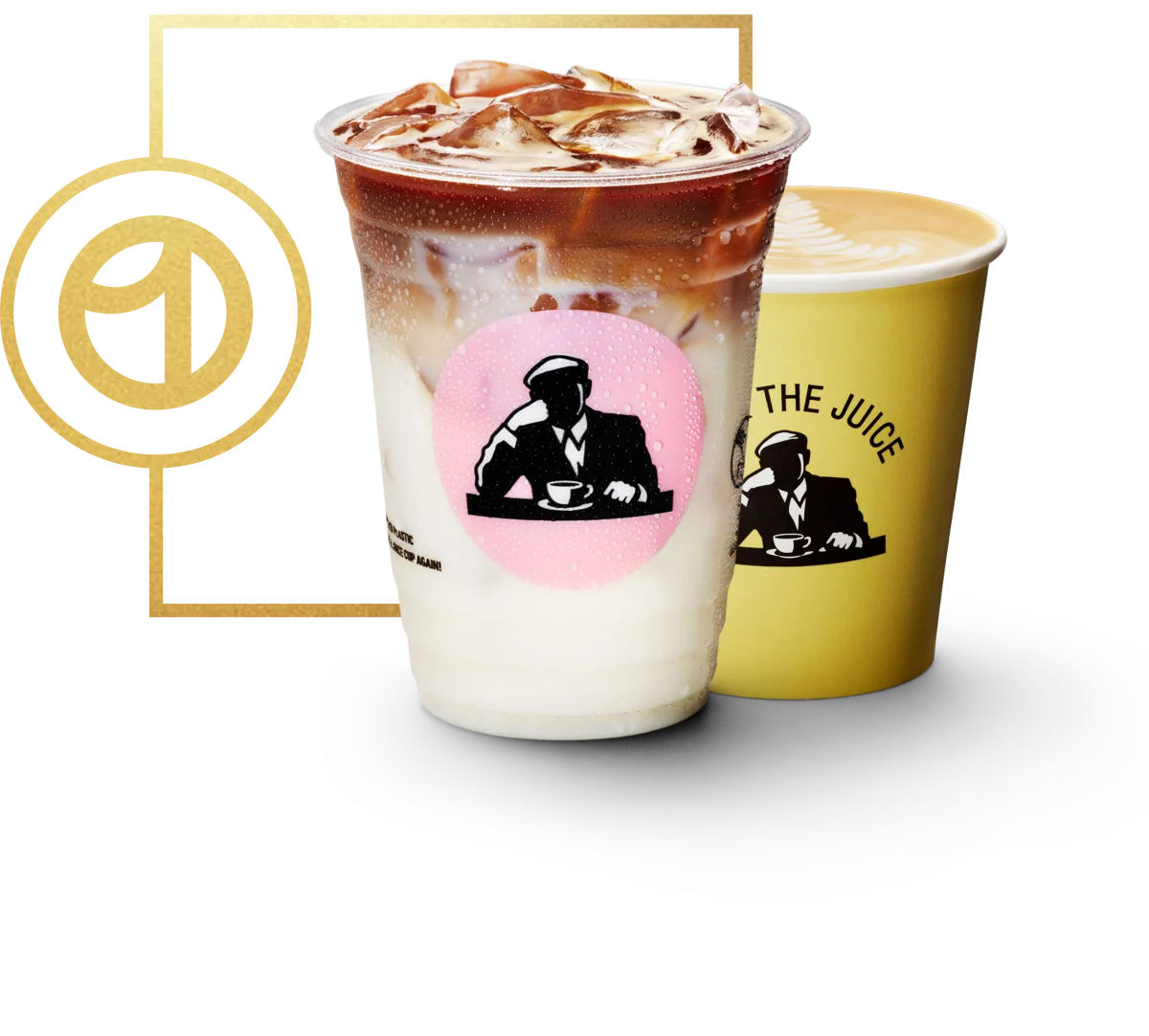 Two JOE & THE JUICE coffees in an Uber One gold frame